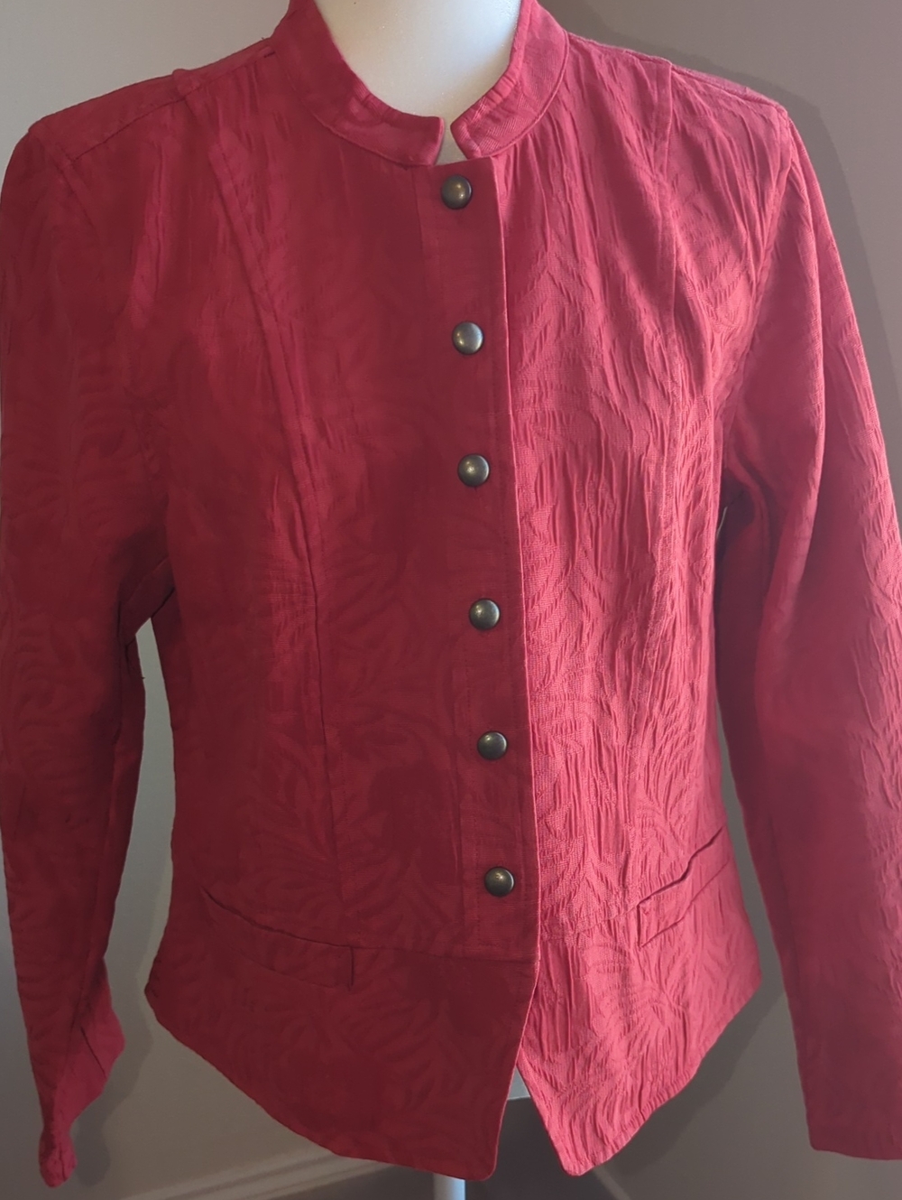 Christopher & Banks Red Women's Textured Button-Front Blazer